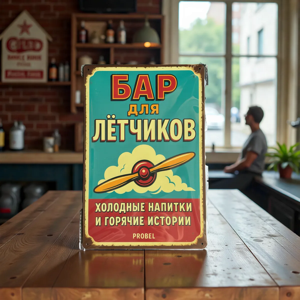 Tin Sign "Pilot’s Bar – Cold Drinks and Hot Stories (RUS)"