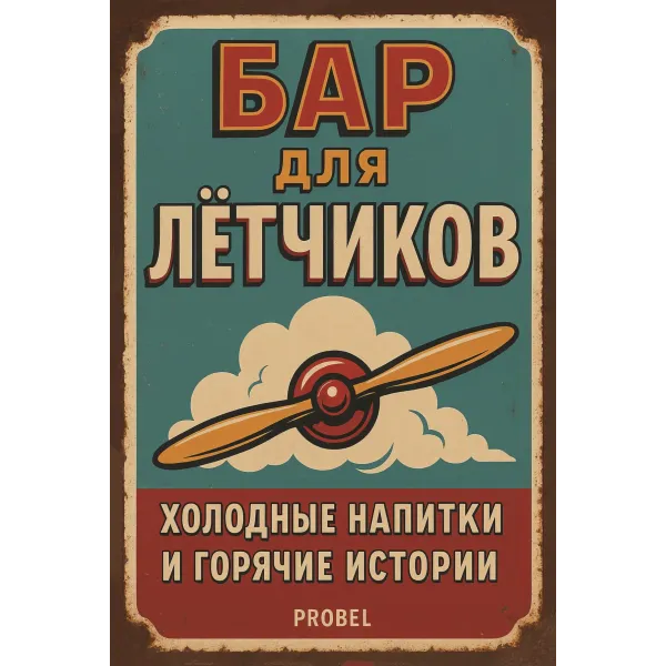 Metallschild "Бар для лётчиков – Холодные напитки и горячие истории" (RUS)