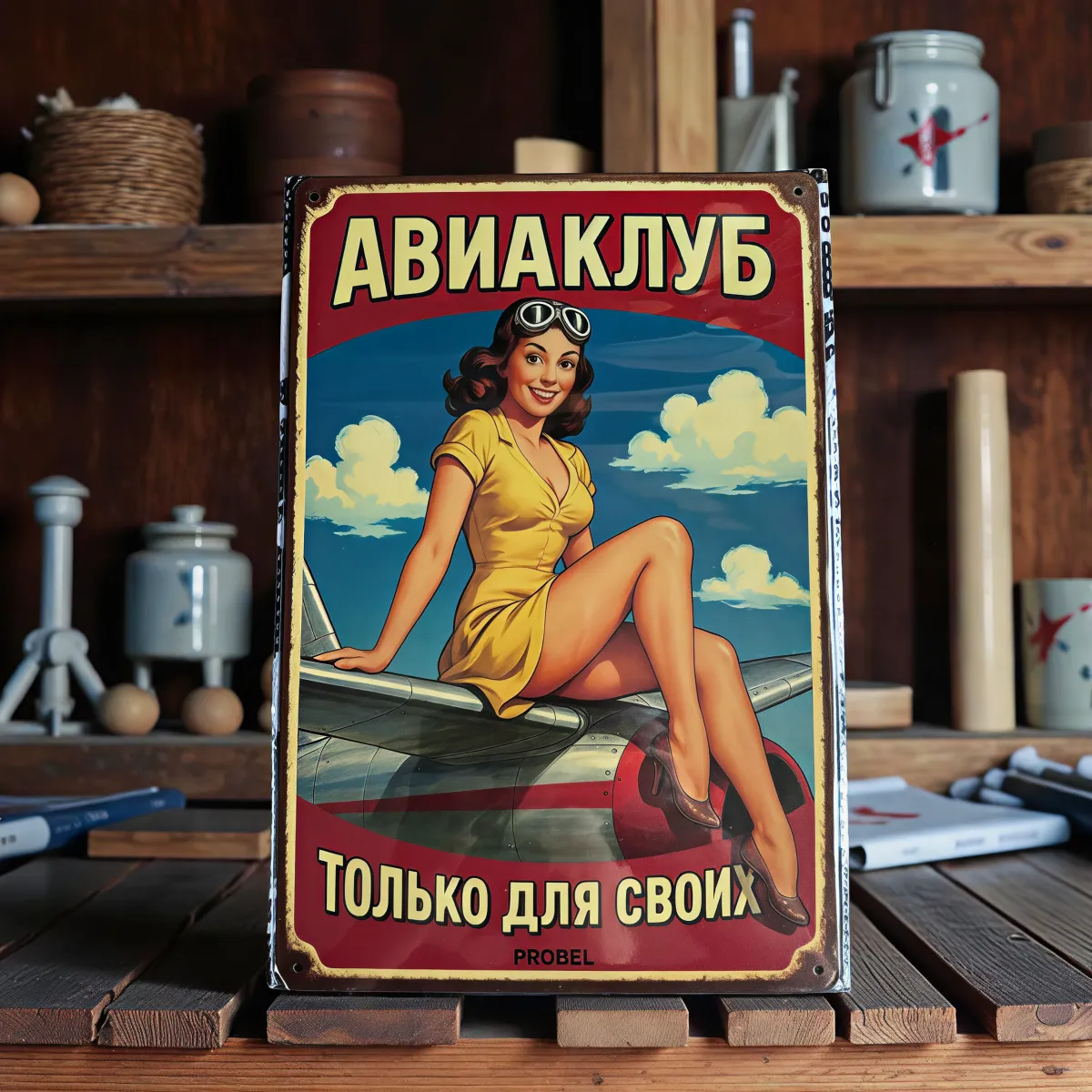 Tin Sign "Flying Club – Members Only (RUS)"