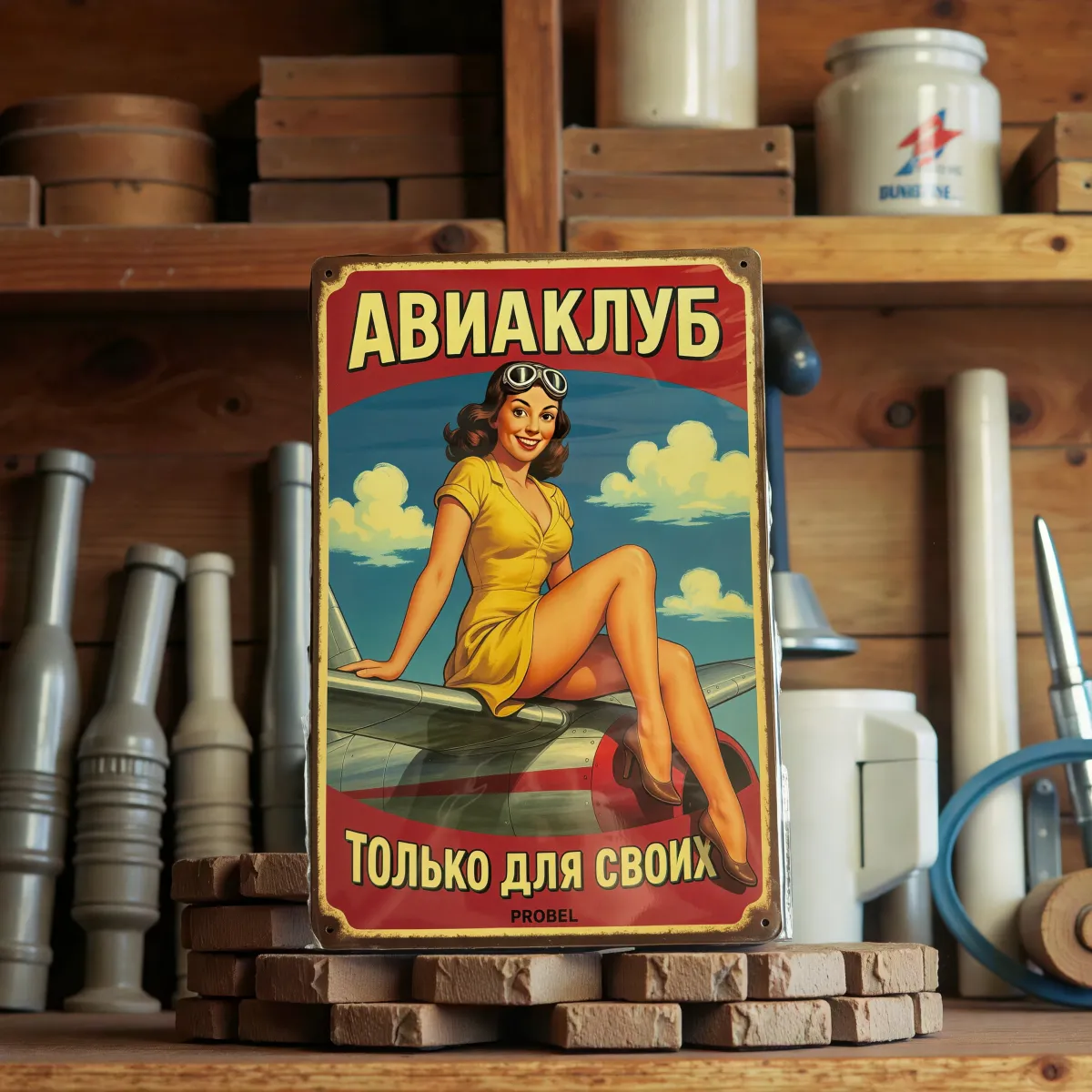 Tin Sign "Flying Club – Members Only (RUS)"
