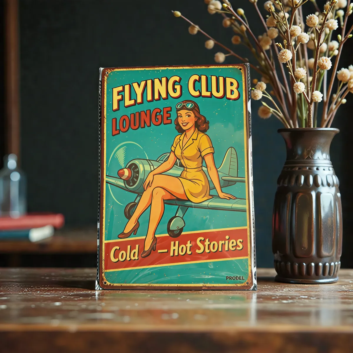 Metallschild "Flying Club Lounge – Cold – Hot Stories"