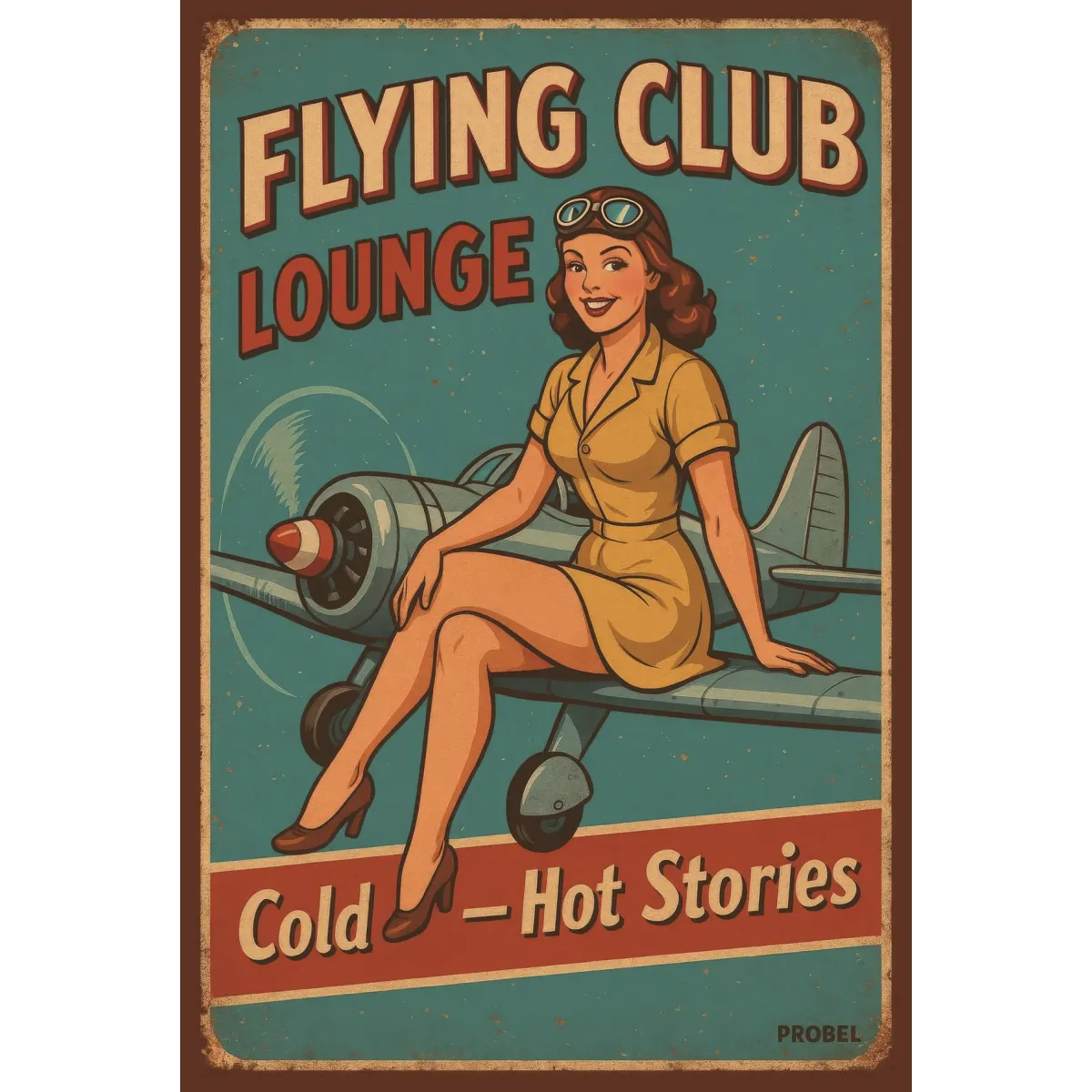 Metallschild "Flying Club Lounge – Cold – Hot Stories"