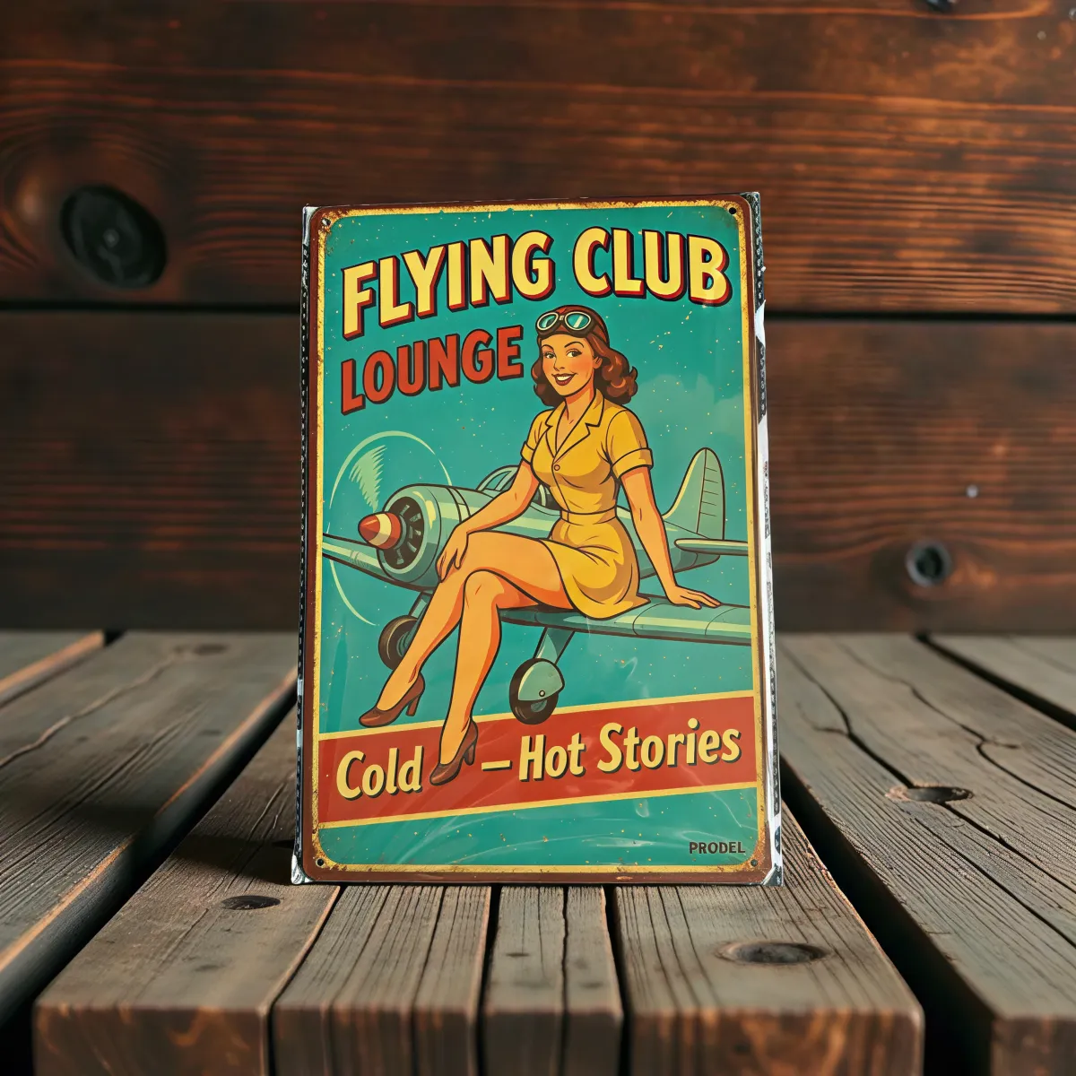 Metallschild "Flying Club Lounge – Cold – Hot Stories"