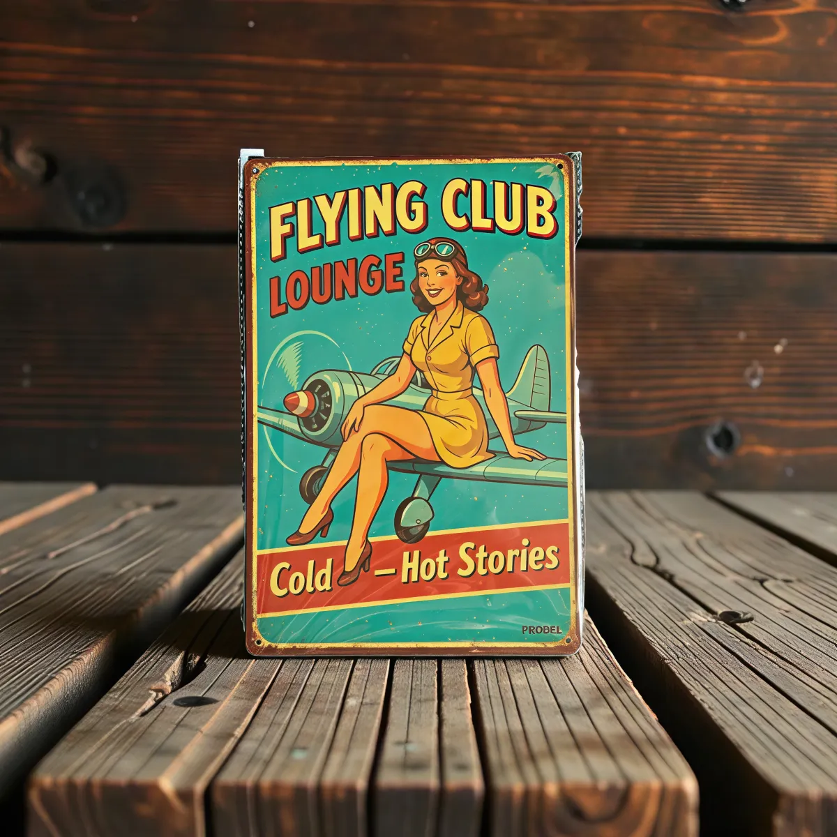 Metallschild "Flying Club Lounge – Cold – Hot Stories"