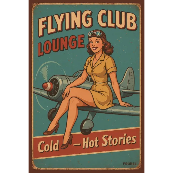 Metallschild "Flying Club Lounge – Cold – Hot Stories"