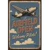 Metallschild Airfield Open – Welcome Pilots! (Twin Engine Plane)