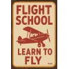 Metallschild Flight School – Learn to Fly (Red Biplane)