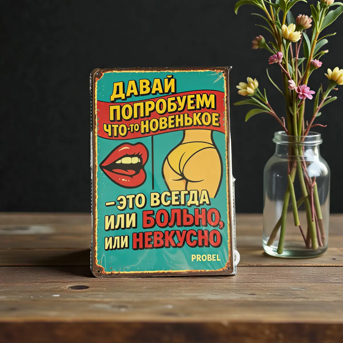 Tin Sign "Давай попробуем что-то новенькое" (RUS), 20×30 cm