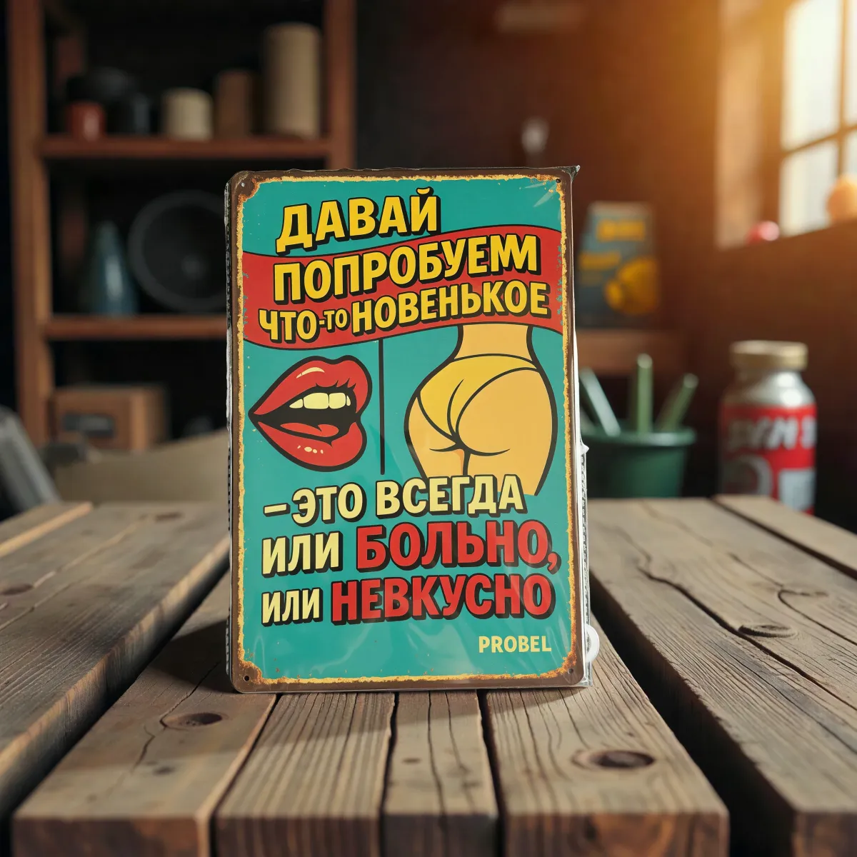 Tin Sign "Давай попробуем что-то новенькое" (RUS), 20×30 cm