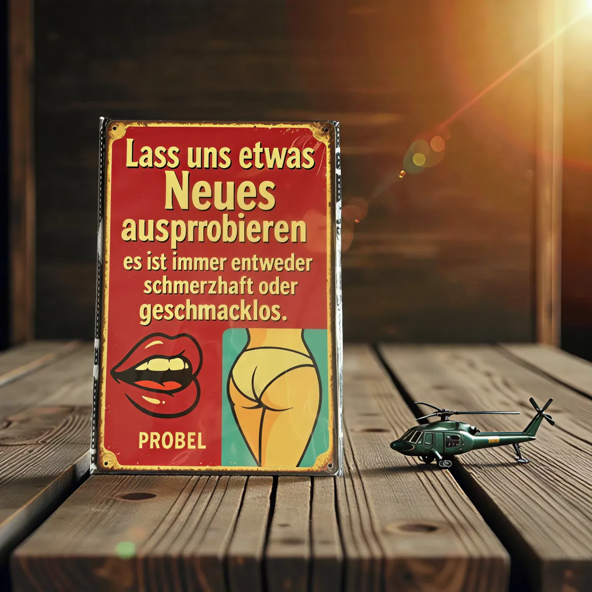 Metallschild "Lass uns etwas Neues ausprobieren", 20×30 cm