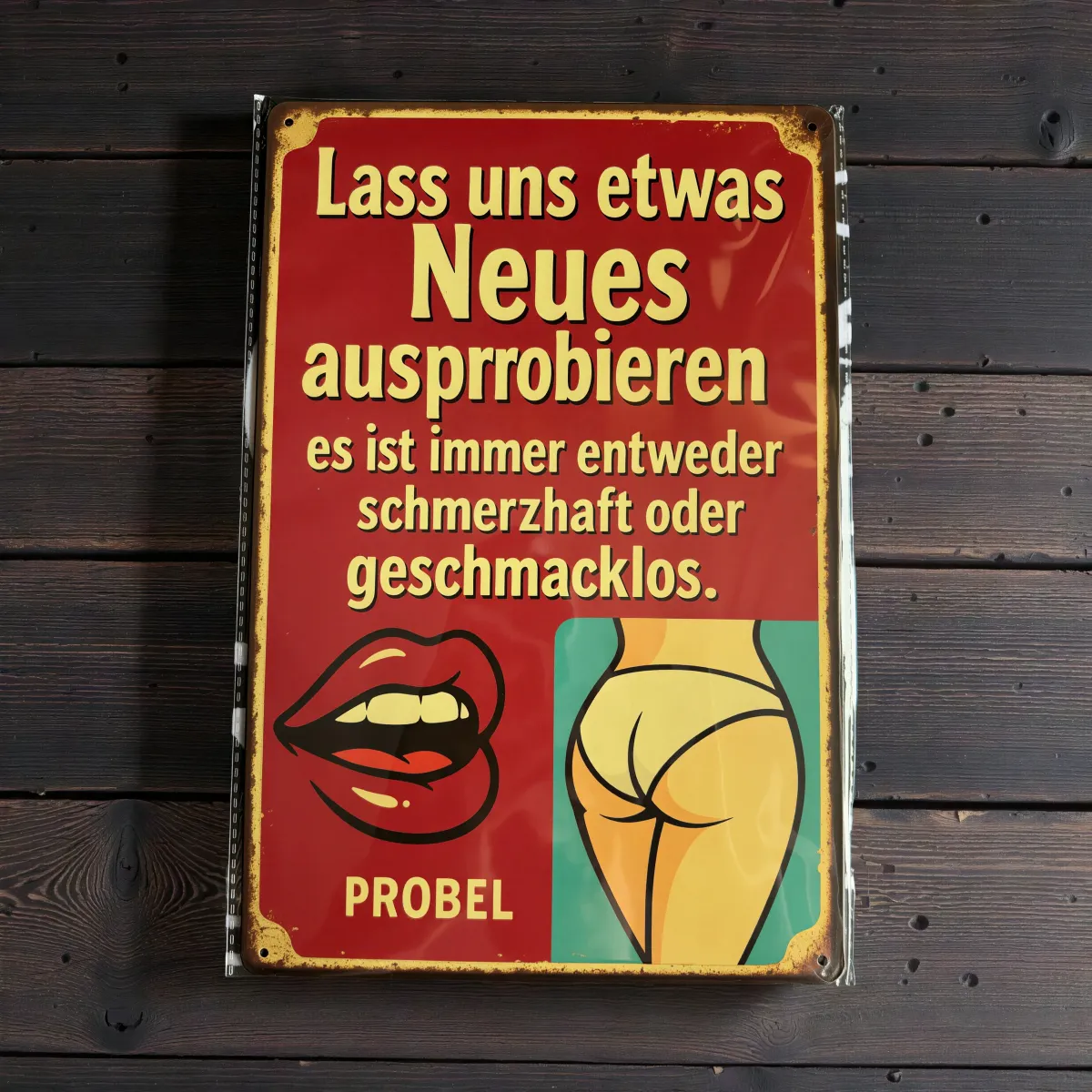 Metallschild "Lass uns etwas Neues ausprobieren", 20×30 cm