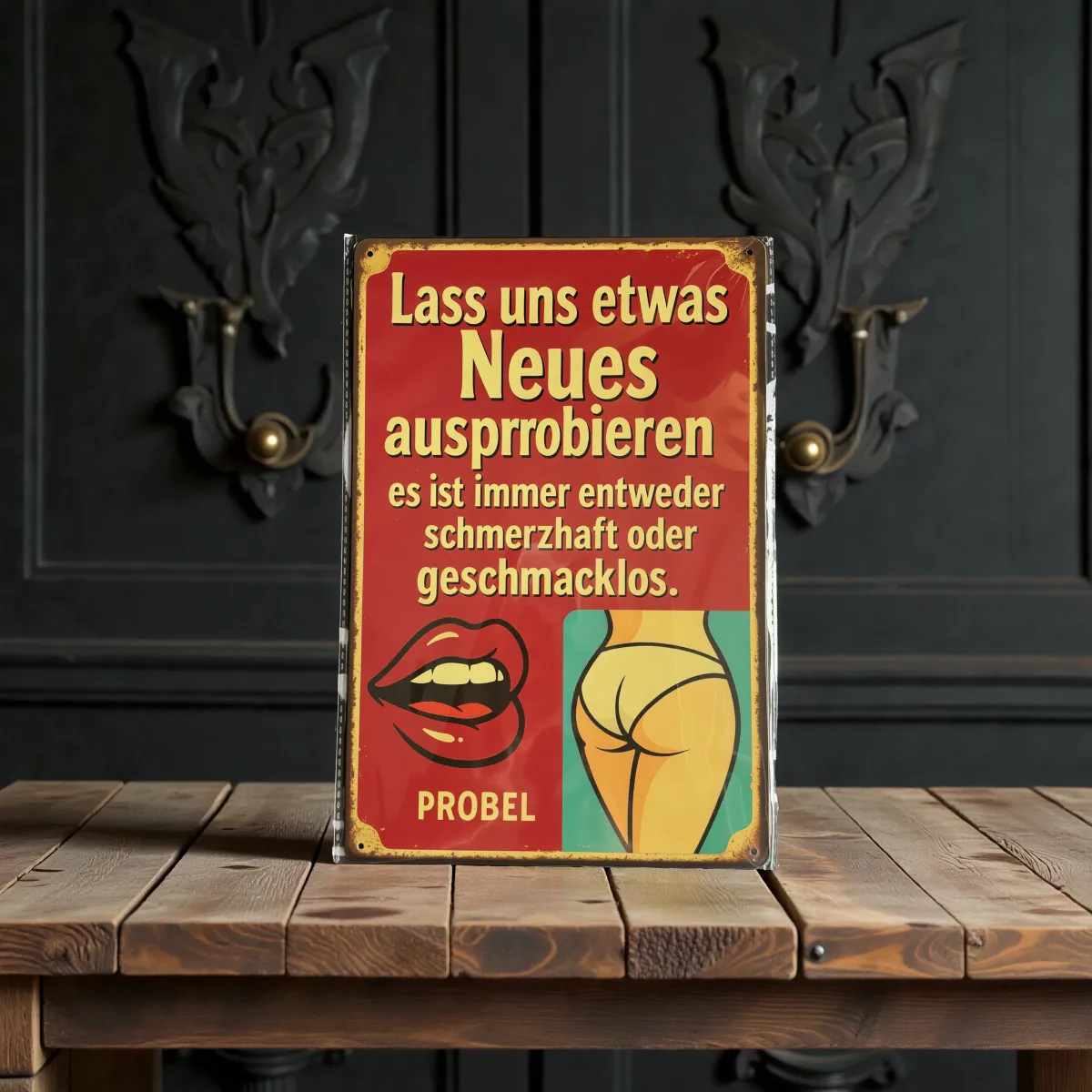 Metallschild "Lass uns etwas Neues ausprobieren", 20×30 cm