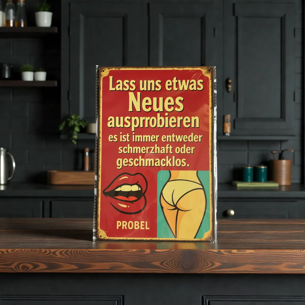 Metallschild "Lass uns etwas Neues ausprobieren", 20×30 cm