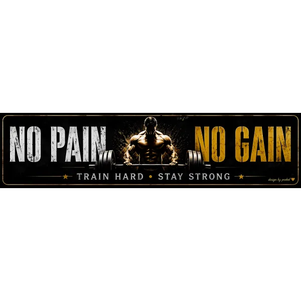 Metallschild "No Pain No Gain (ENG)", 10×40 cm