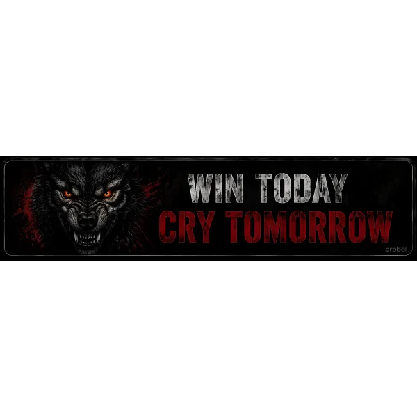 Metallschild "Win Today Cry Tomorrow (ENG)", 10×40 cm