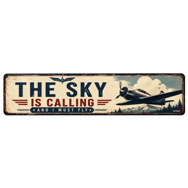 Metallschild "The Sky Is Calling (ENG)", 10×40 cm