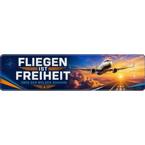 Metallschild "Fliegen ist Freiheit", 10×40 cm