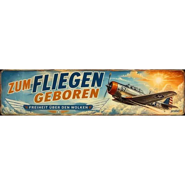 Metallschild "Zum Fliegen geboren", 10×40 cm