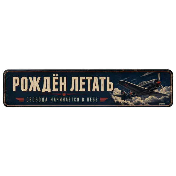 Metallschild "Рождён летать (RUS)", 10×40 cm