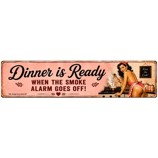 Metallschild "Dinner Is Ready (ENG)", 10×40 cm