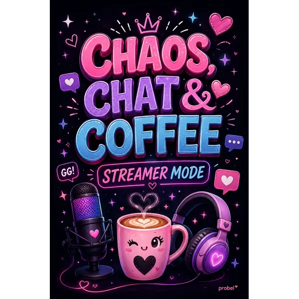 Metallschild "Chaos, Chat & Coffee – Streamer Mode (ENG)", 20×30 cm
