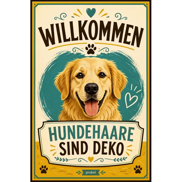 Metallschild "Willkommen – Hundehaare sind Deko", 20×30 cm