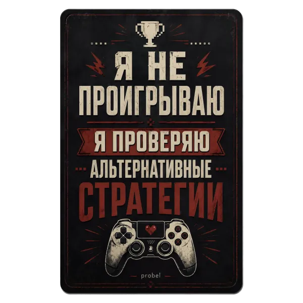 Metallschild "Я не проигрываю – я проверяю альтернативные стратегии (RUS)", 20×30 cm