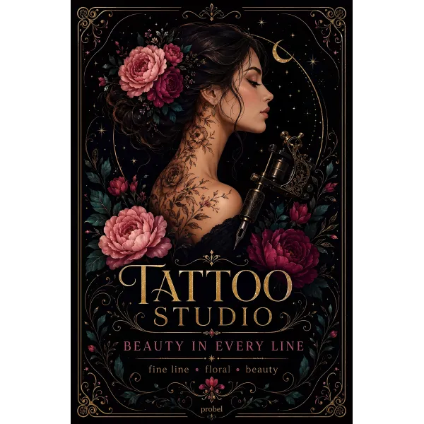 Metallschild "Tattoo Studio – Beauty in Every Line (ENG)", 20×30 cm