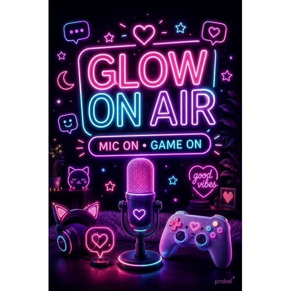 Metallschild "Glow On Air – Mic On · Game On (ENG)", 20×30 cm