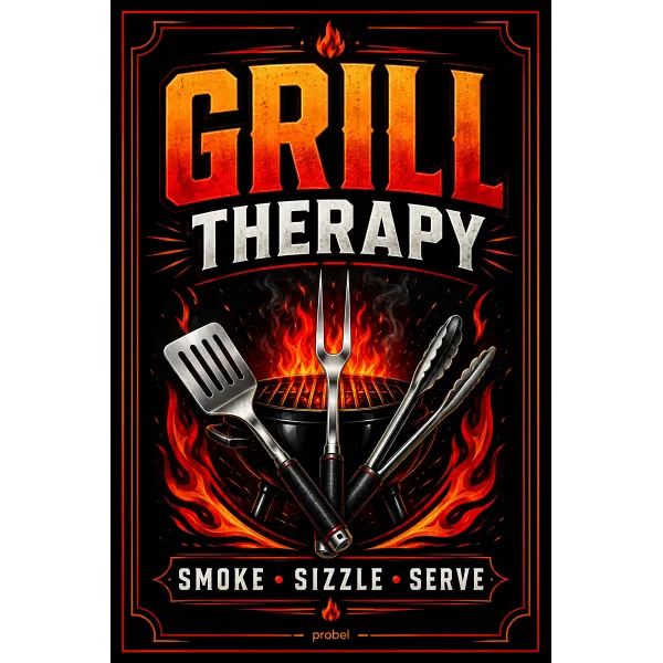 Metallschild "Grill Therapy (ENG)", 20×30 cm