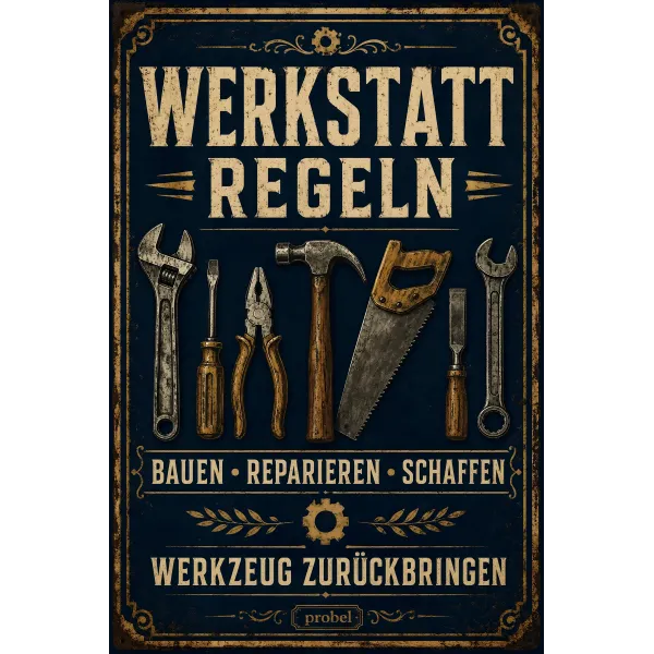 Metallschild "Werkstatt Regeln", 20×30 cm