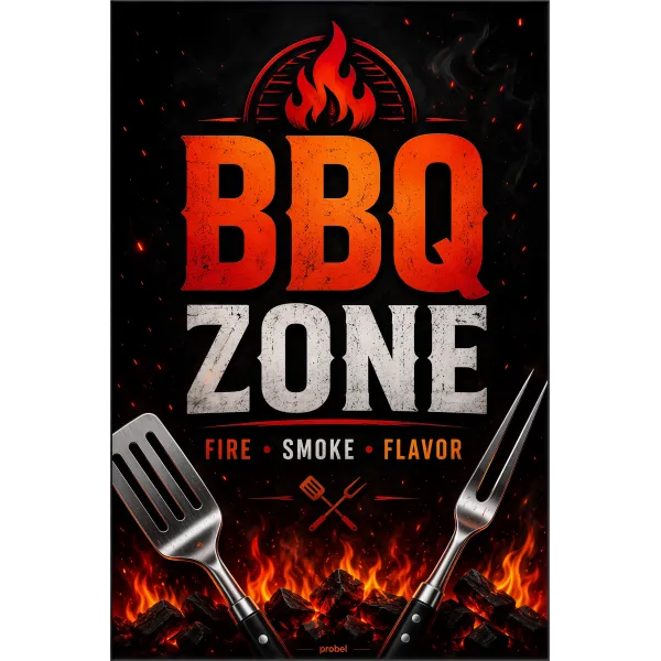 Metallschild "BBQ Zone – Fire · Smoke · Flavor (ENG)", 20×30 cm